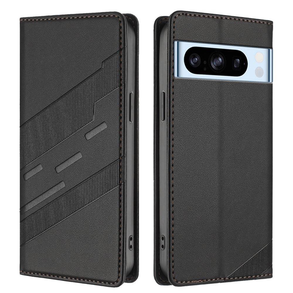 For Google Pixel 8 Pro Phone Cases Punk Style Imprinted Wallet Stand Leather Cover - Black