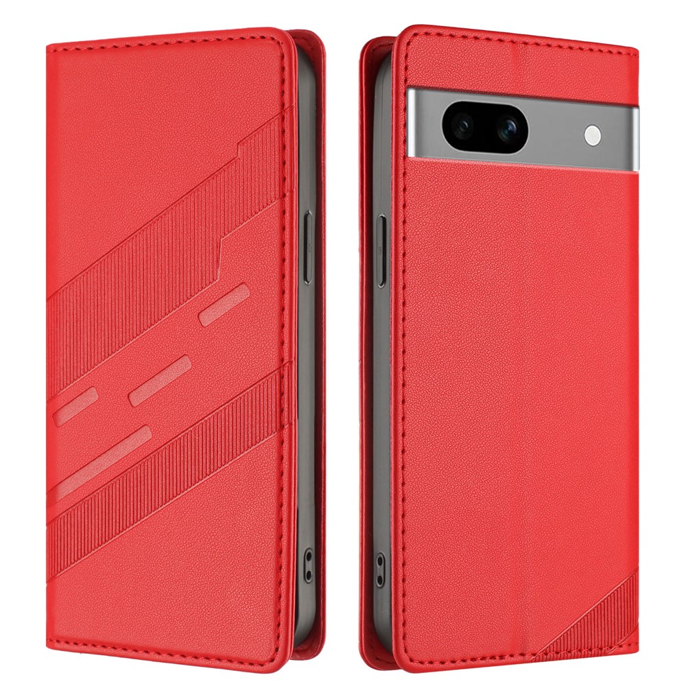 For Google Pixel 7a Phone Cases Punk Style Imprinted Wallet Stand Leather Cover - Red