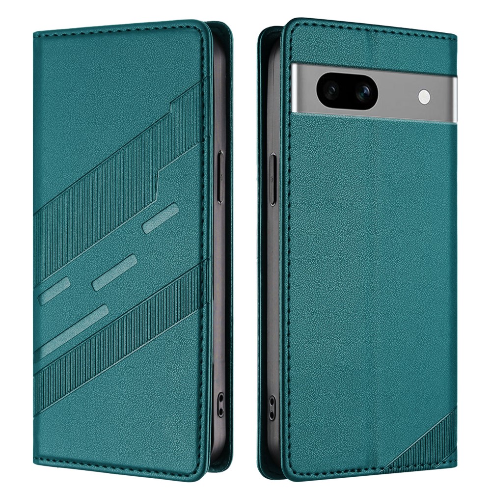 For Google Pixel 7a Phone Cases Punk Style Imprinted Wallet Stand Leather Cover - Dark Green