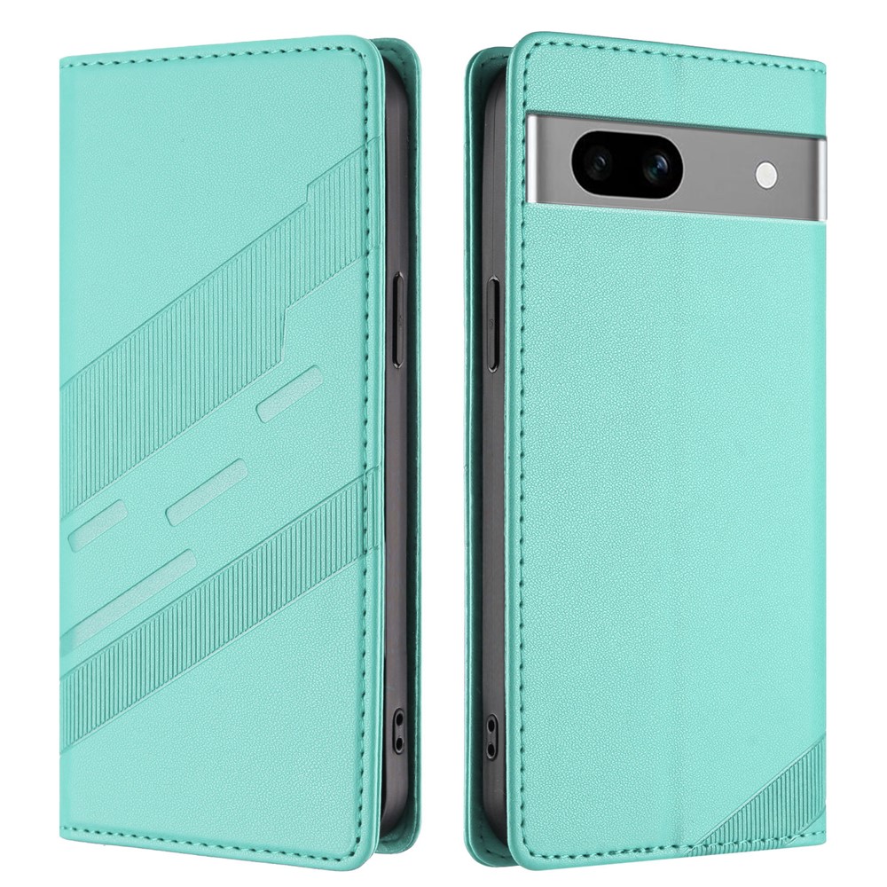 For Google Pixel 7a Phone Cases Punk Style Imprinted Wallet Stand Leather Cover - Mint Green