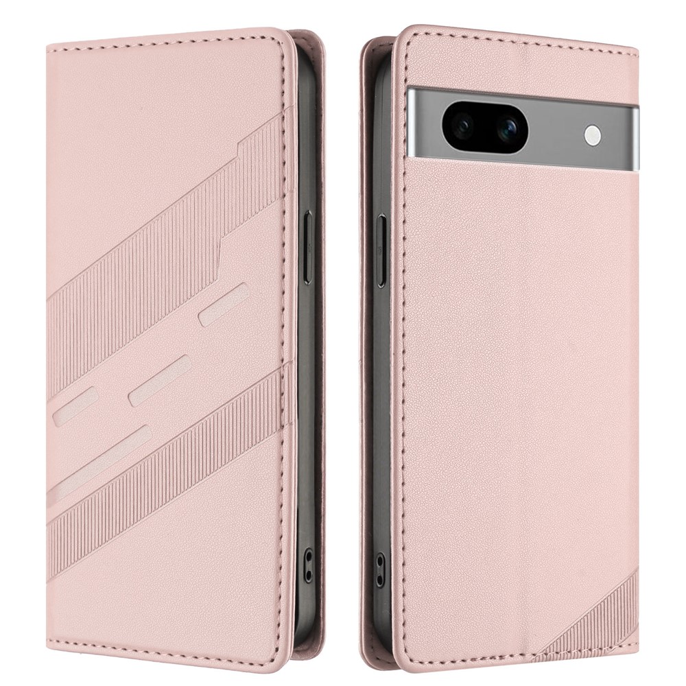 For Google Pixel 7a Phone Cases Punk Style Imprinted Wallet Stand Leather Cover - Pink