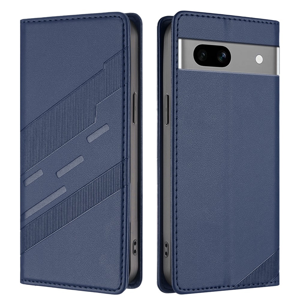 For Google Pixel 7a Phone Cases Punk Style Imprinted Wallet Stand Leather Cover - Dark Blue