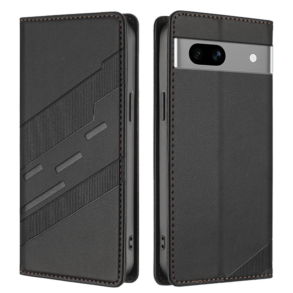 For Google Pixel 7a Phone Cases Punk Style Imprinted Wallet Stand Leather Cover - Black