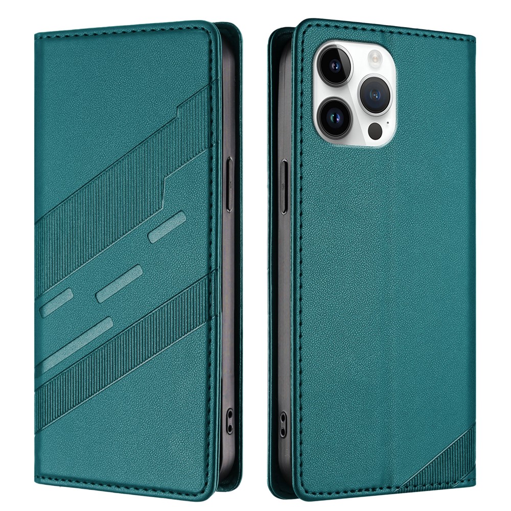 For iPhone 13 Pro Max 6.7 inch Phone Cases Punk Style Imprinted Wallet Stand Leather Cover - Dark Green