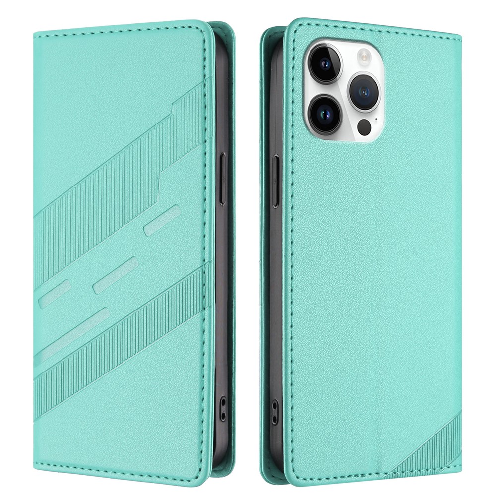 For iPhone 13 Pro Max 6.7 inch Phone Cases Punk Style Imprinted Wallet Stand Leather Cover - Mint Green