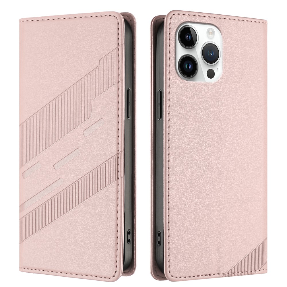 For iPhone 13 Pro Max 6.7 inch Phone Cases Punk Style Imprinted Wallet Stand Leather Cover - Pink