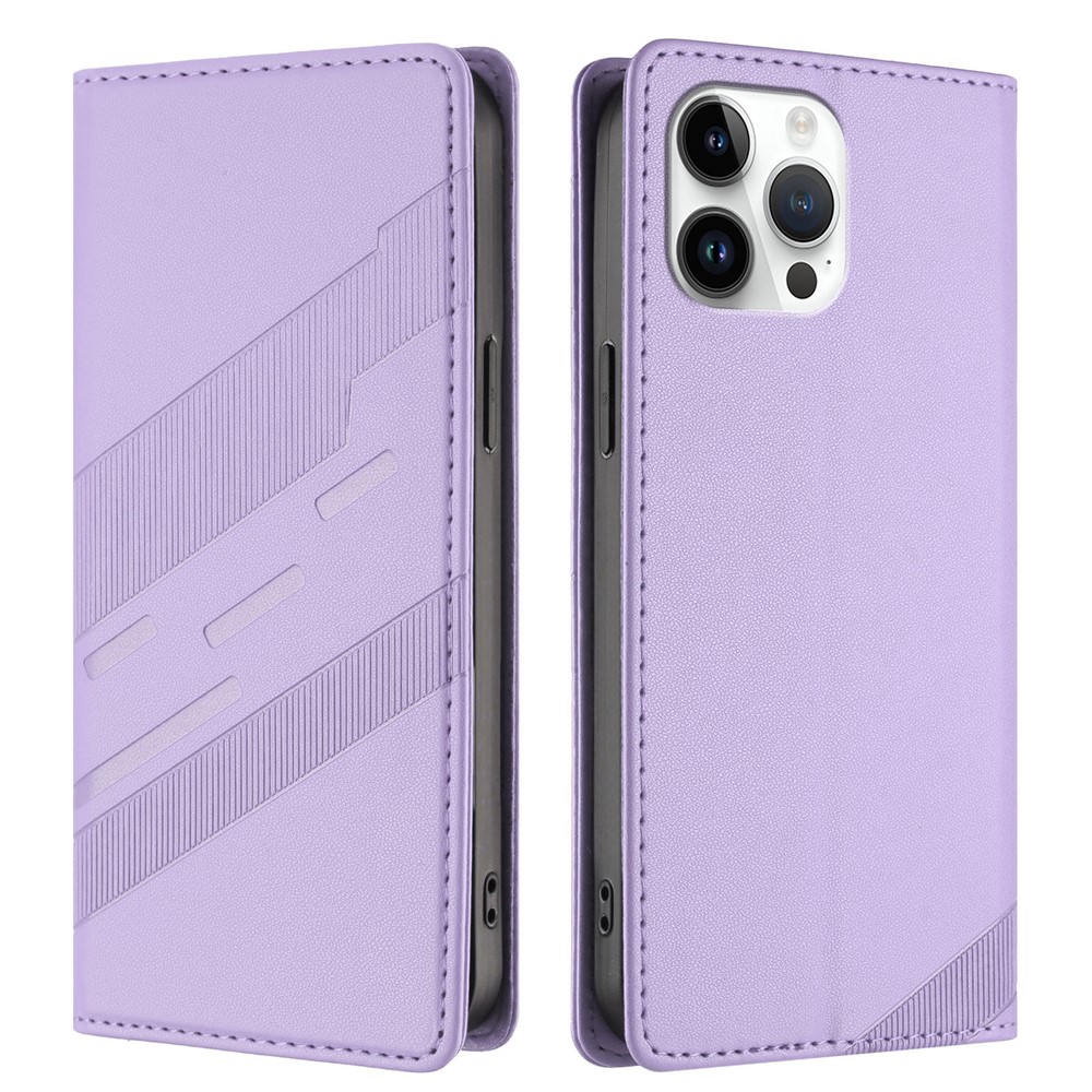 For iPhone 13 Pro Max 6.7 inch Phone Cases Punk Style Imprinted Wallet Stand Leather Cover - Light Purple