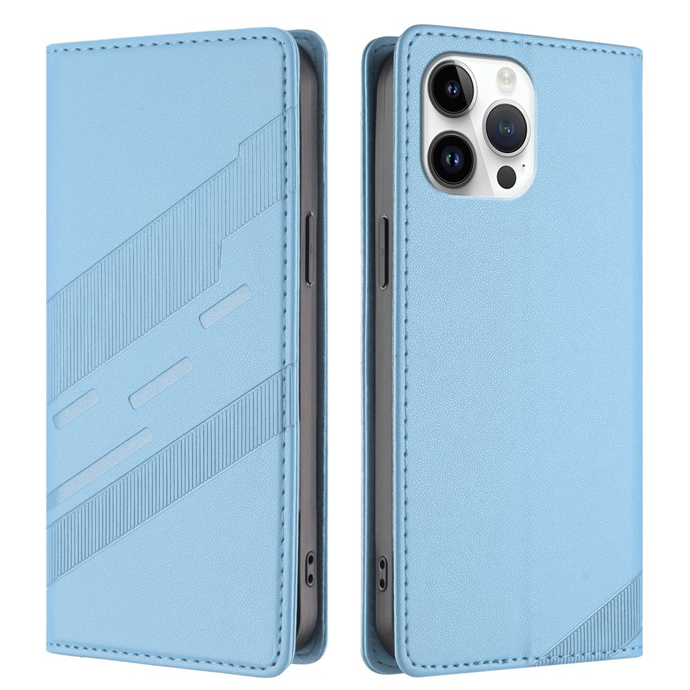 For iPhone 13 Pro Max 6.7 inch Phone Cases Punk Style Imprinted Wallet Stand Leather Cover - Baby Blue