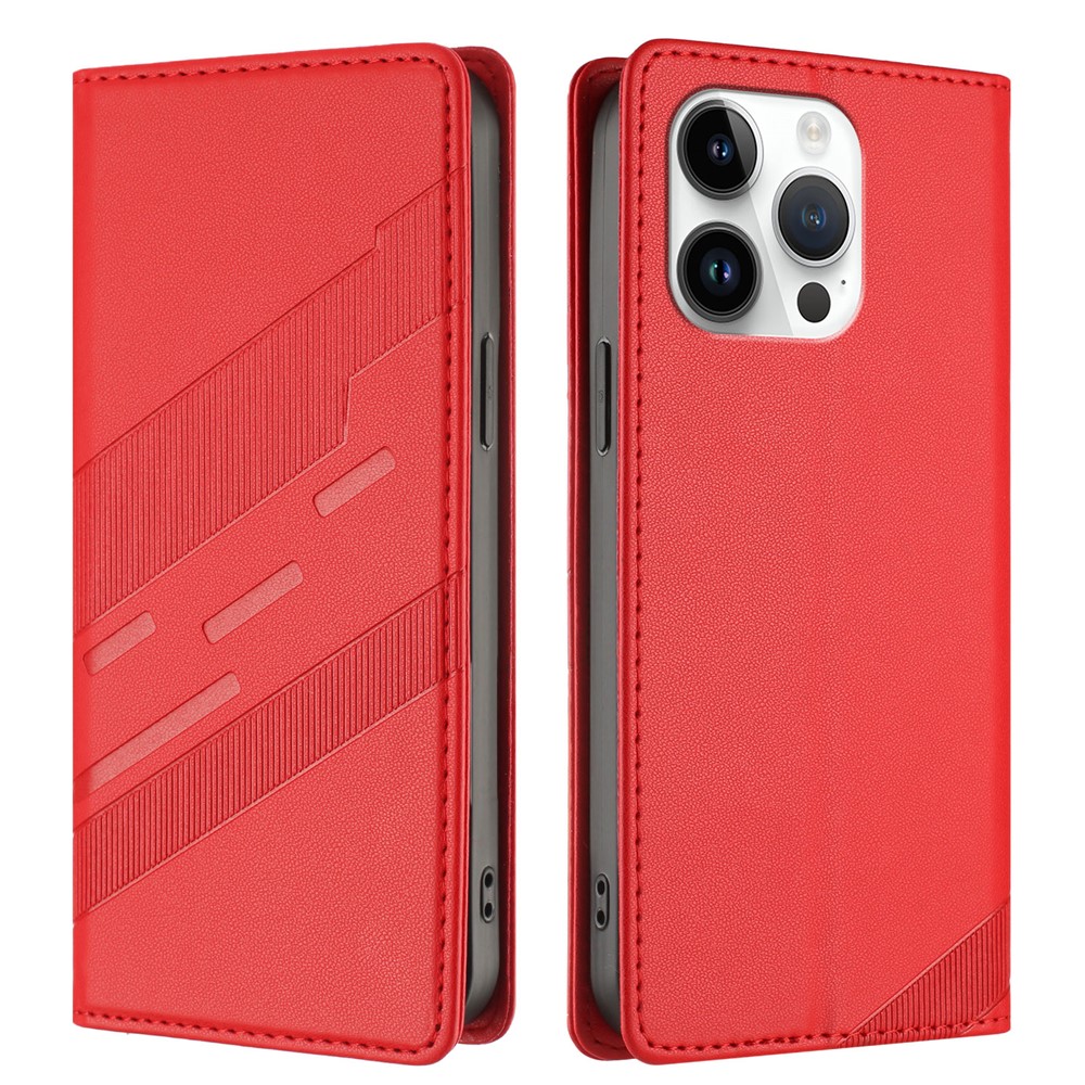 For iPhone 13 Pro 6.1 inch Phone Cases Punk Style Imprinted Wallet Stand Leather Cover - Red