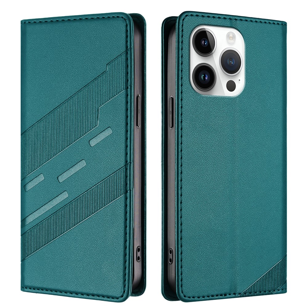 For iPhone 13 Pro 6.1 inch Phone Cases Punk Style Imprinted Wallet Stand Leather Cover - Dark Green