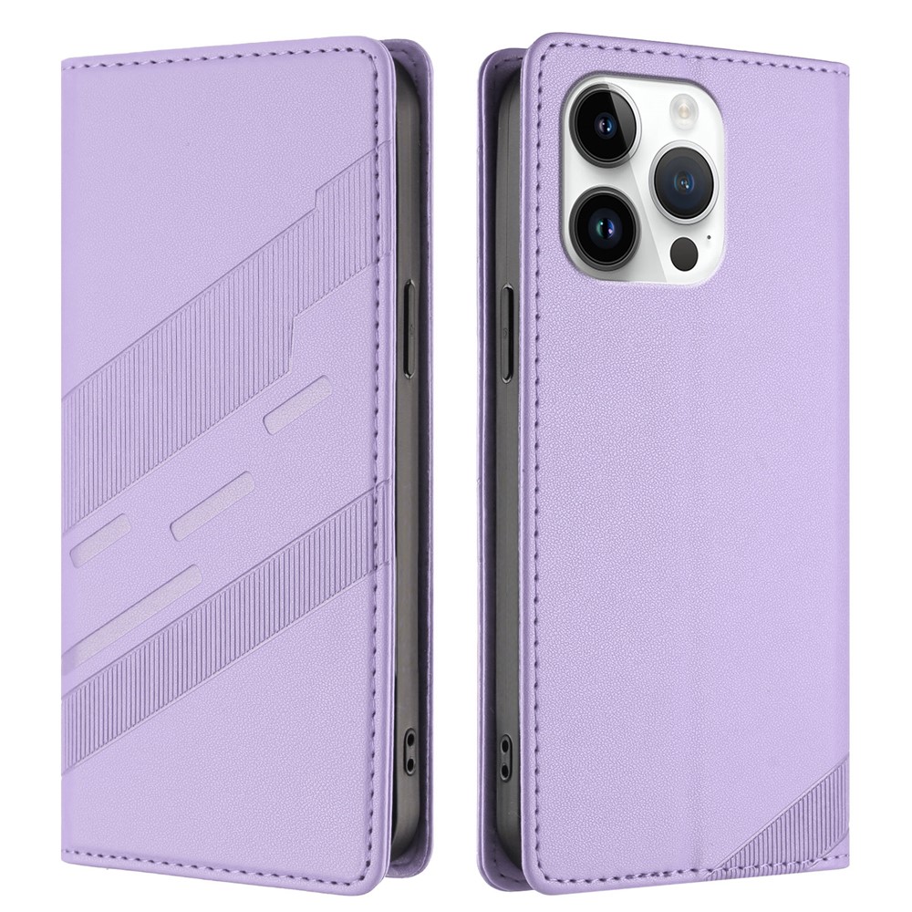 For iPhone 13 Pro 6.1 inch Phone Cases Punk Style Imprinted Wallet Stand Leather Cover - Light Purple
