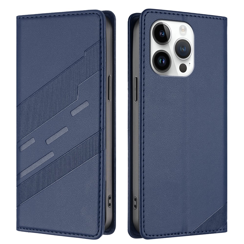 For iPhone 13 Pro 6.1 inch Phone Cases Punk Style Imprinted Wallet Stand Leather Cover - Dark Blue