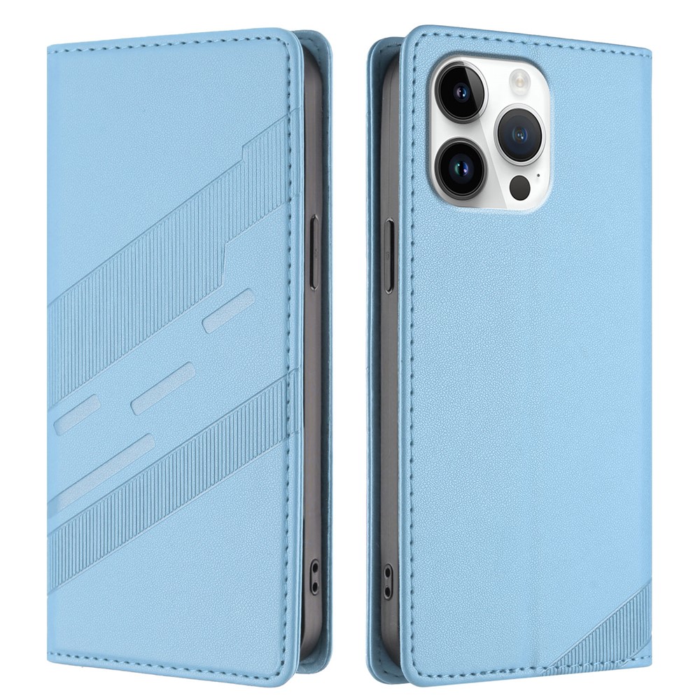 For iPhone 16 Pro Max Phone Cases Punk Style Imprinted Wallet Stand Leather Cover - Baby Blue