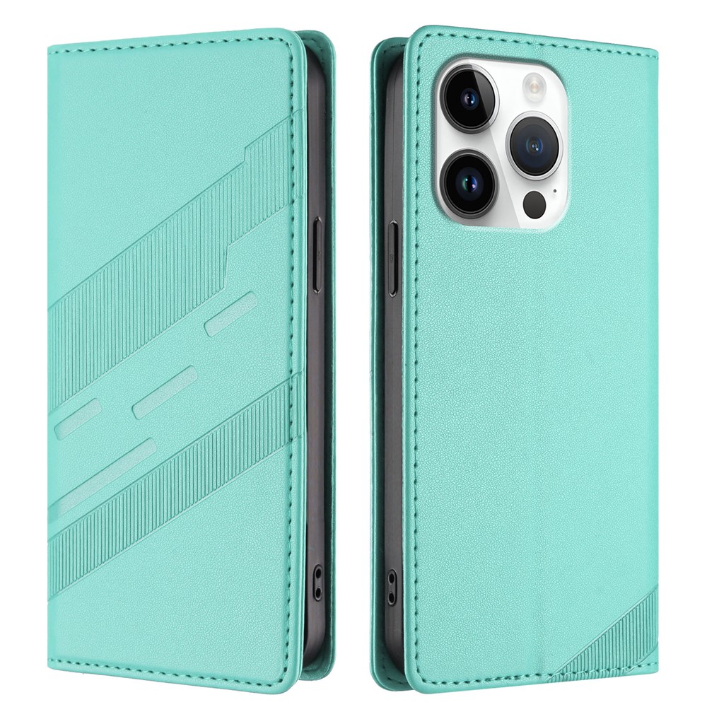 For iPhone 16 Pro Phone Cases Punk Style Imprinted Wallet Stand Leather Cover - Mint Green