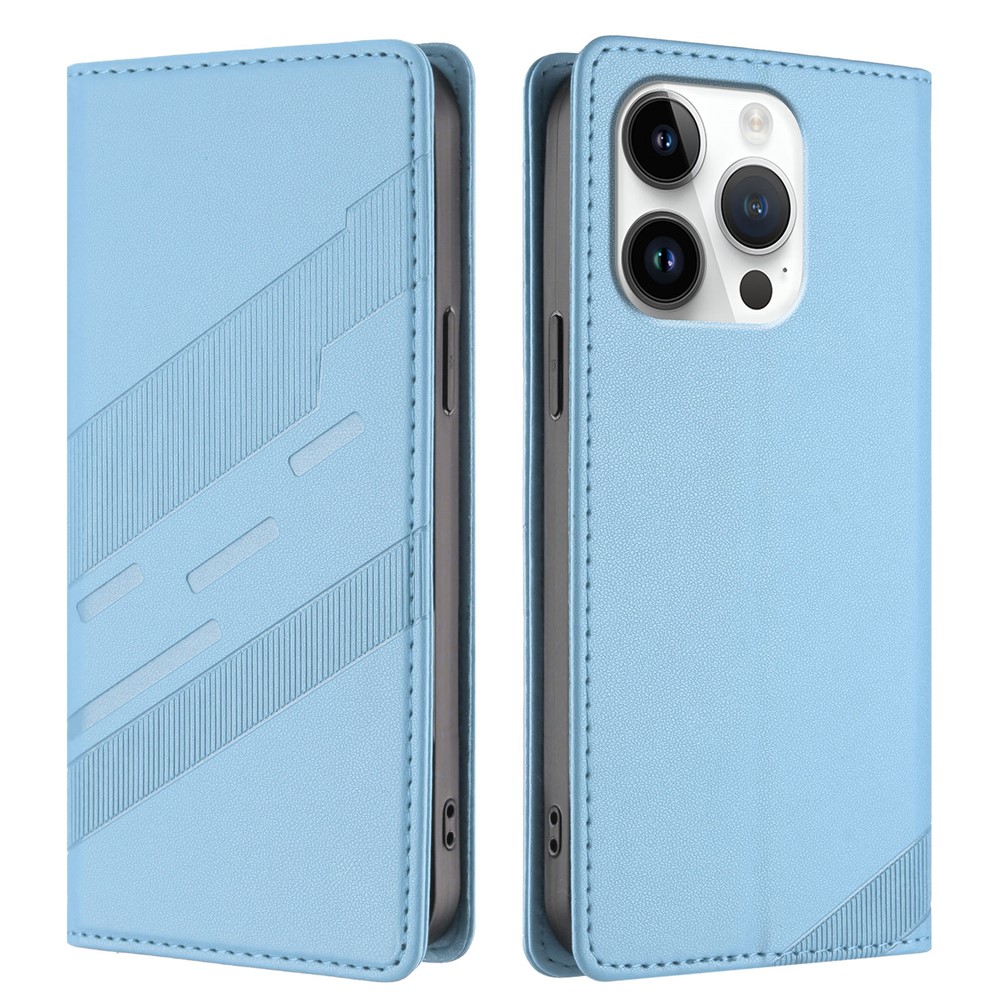 For iPhone 16 Pro Phone Cases Punk Style Imprinted Wallet Stand Leather Cover - Baby Blue