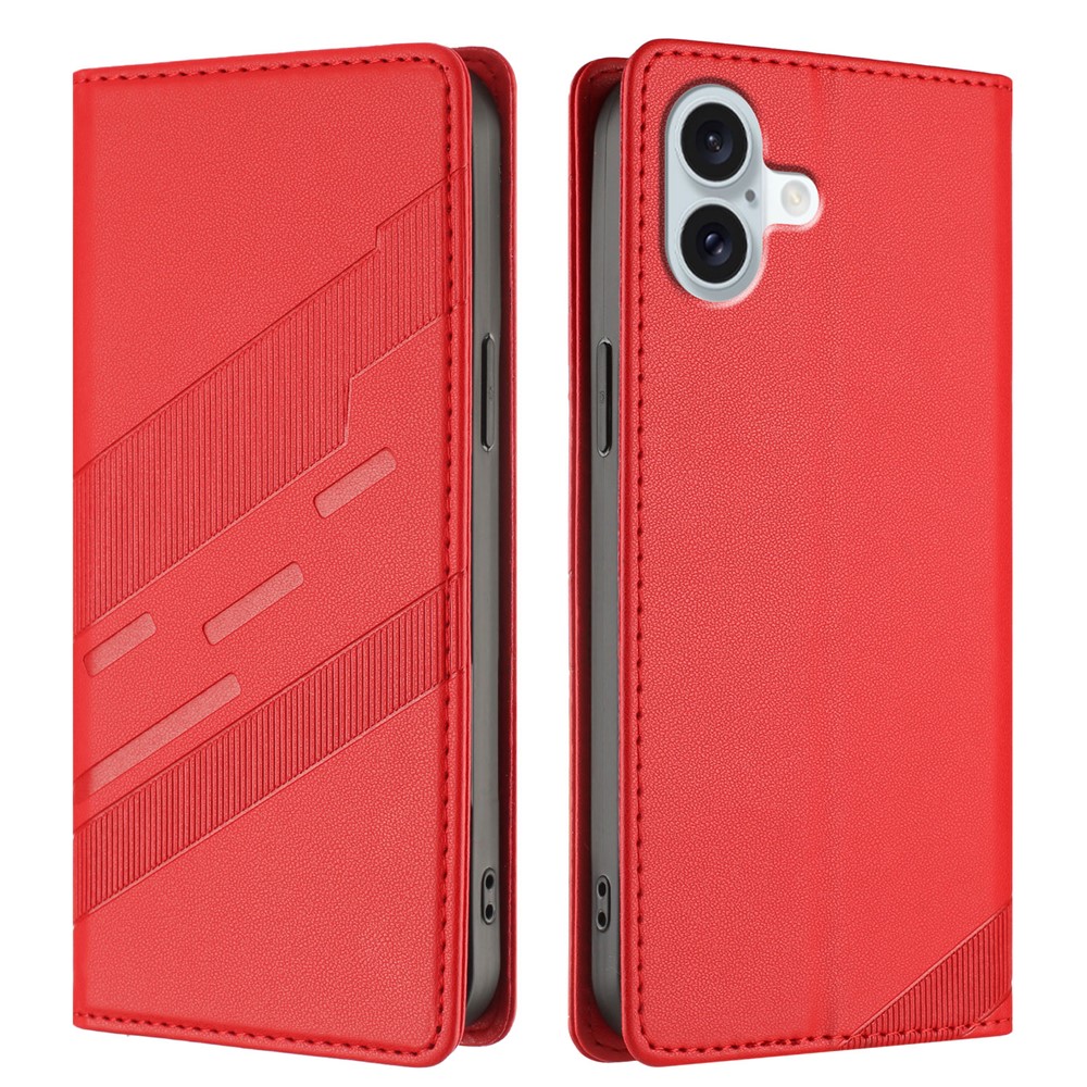 For iPhone 16 Plus Phone Cases Punk Style Imprinted Wallet Stand Leather Cover - Red