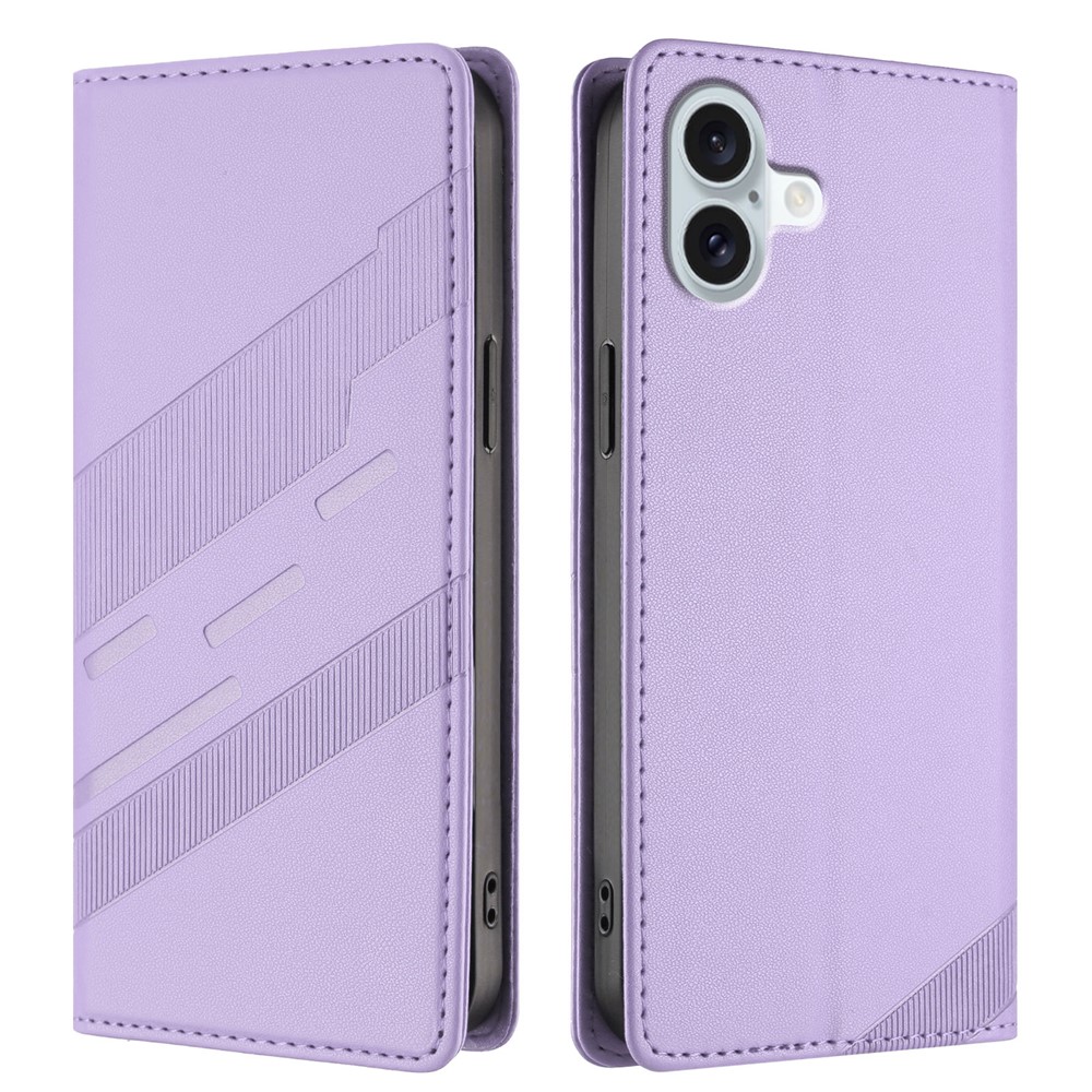 For iPhone 16 Plus Phone Cases Punk Style Imprinted Wallet Stand Leather Cover - Light Purple