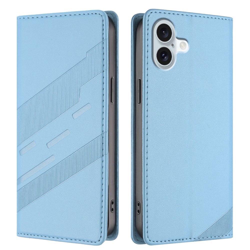 For iPhone 16 Plus Phone Cases Punk Style Imprinted Wallet Stand Leather Cover - Baby Blue