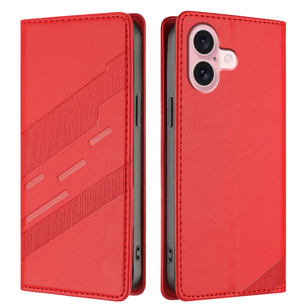 For iPhone 16 Phone Cases Punk Style Imprinted Wallet Stand Leather Cover - Red
