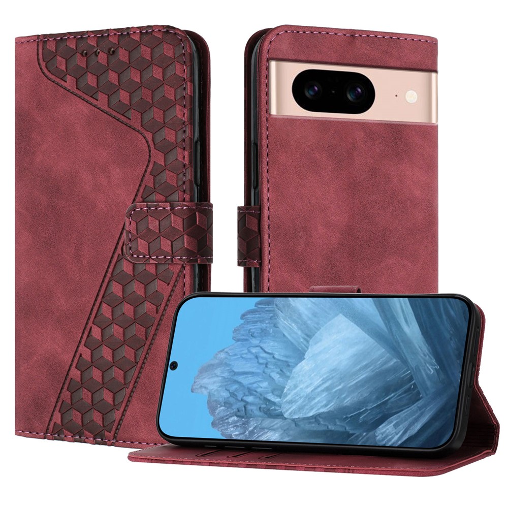 For Google Pixel 8a Leather Case 7-Shaped Pattern Wallet Stand Shockproof Phone Cover - Brown