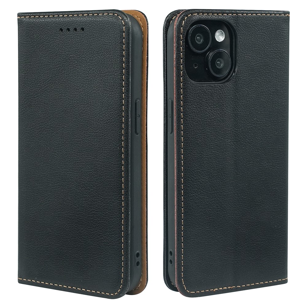 For iPhone 15 Case Wallet RFID Blocking Leather Phone Cover Strong Magnetic Closure - Black