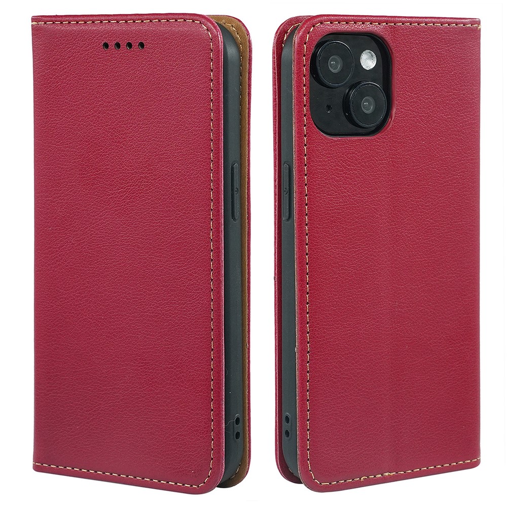 For iPhone 15 Case Wallet RFID Blocking Leather Phone Cover Strong Magnetic Closure - Red