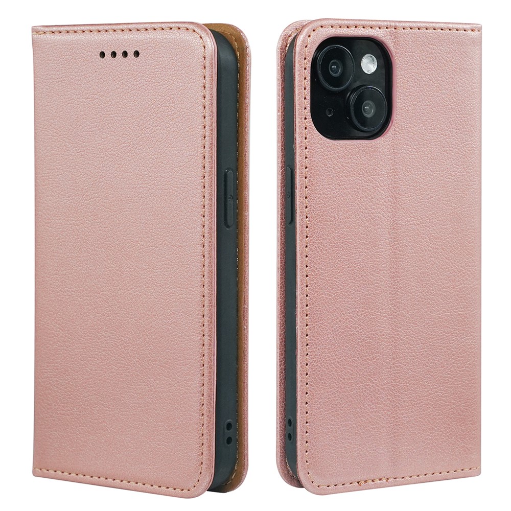 For iPhone 15 Case Wallet RFID Blocking Leather Phone Cover Strong Magnetic Closure - Rose Gold
