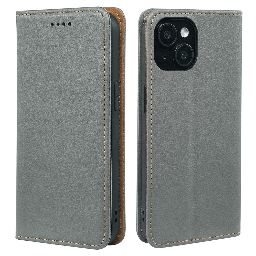 For iPhone 14 Case Wallet RFID Blocking Leather Phone Cover Strong Magnetic Closure - Grey
