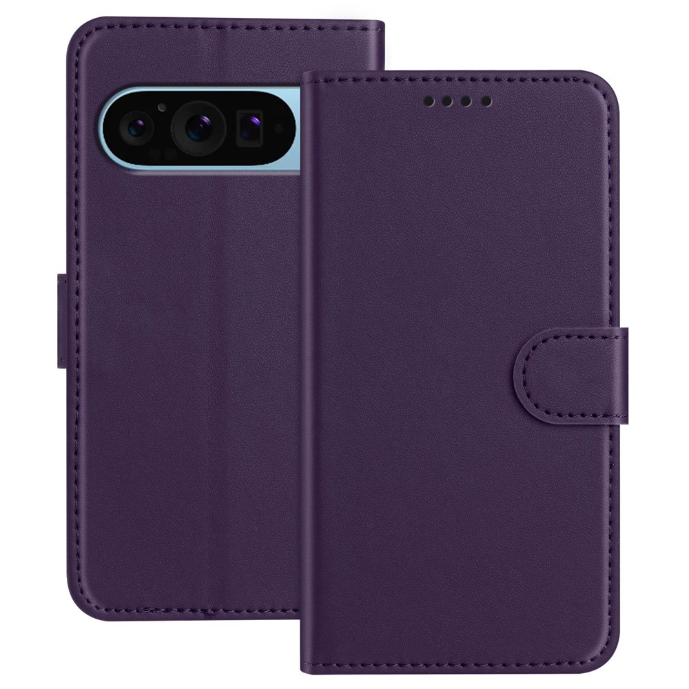 For Google Pixel 9 Leather Case Wallet Stand Solid Color Anti Drop Phone Cover - Purple