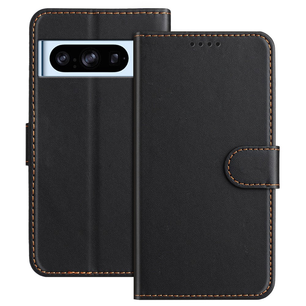 For Google Pixel 8 Pro Leather Case Wallet Stand Solid Color Anti Drop Phone Cover - Black