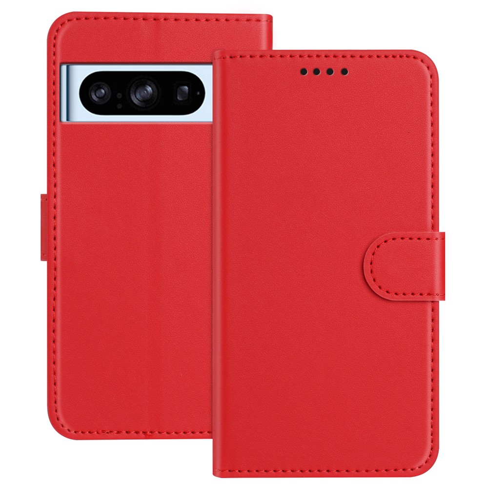 For Google Pixel 8 Pro Leather Case Wallet Stand Solid Color Anti Drop Phone Cover - Red
