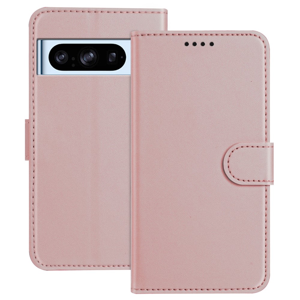 For Google Pixel 8 Pro Leather Case Wallet Stand Solid Color Anti Drop Phone Cover - Rose Gold