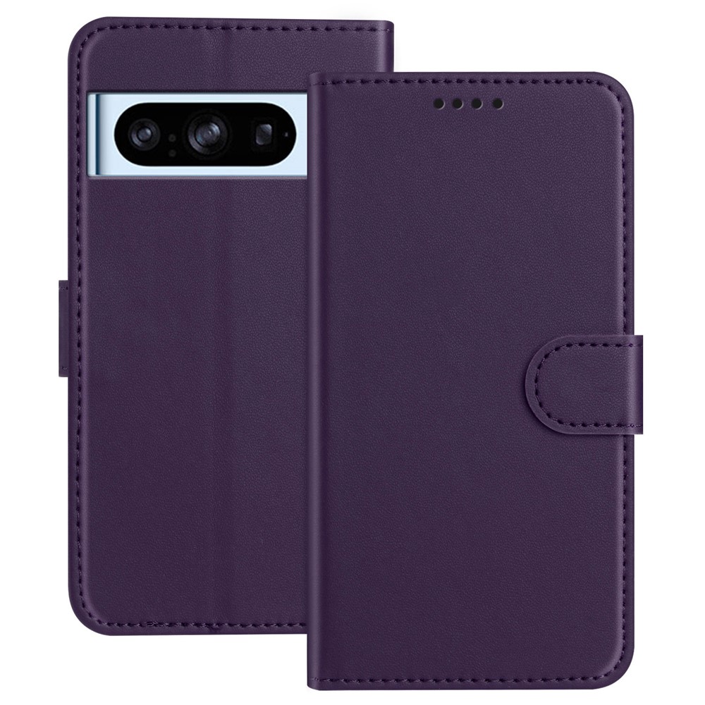 For Google Pixel 8 Pro Leather Case Wallet Stand Solid Color Anti Drop Phone Cover - Purple