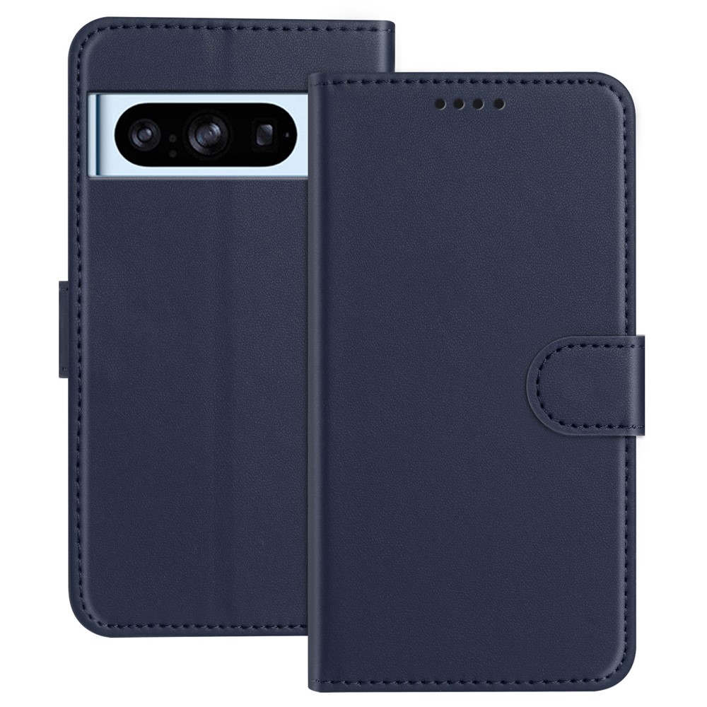 For Google Pixel 8 Pro Leather Case Wallet Stand Solid Color Anti Drop Phone Cover - Blue