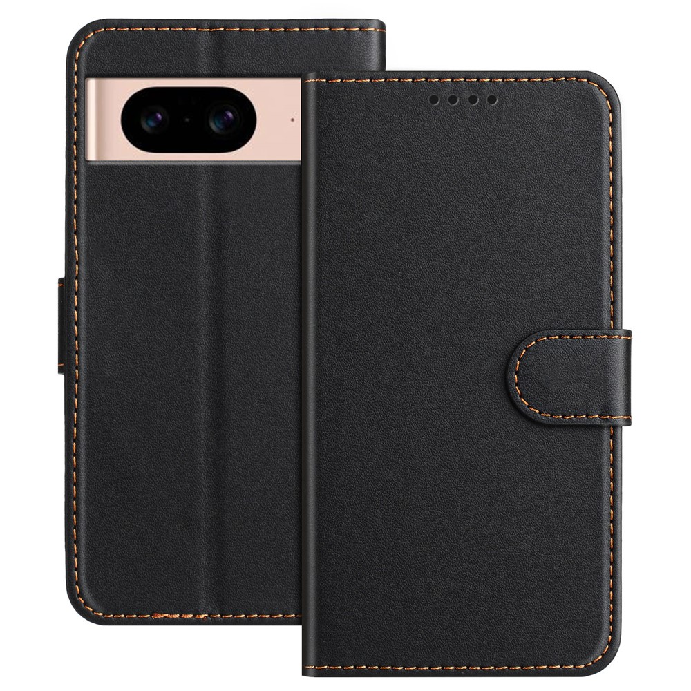 For Google Pixel 8a Leather Case Wallet Stand Solid Color Anti Drop Phone Cover - Black