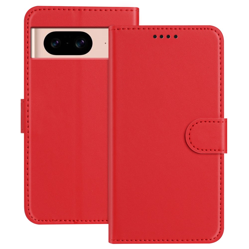 For Google Pixel 8a Leather Case Wallet Stand Solid Color Anti Drop Phone Cover - Red