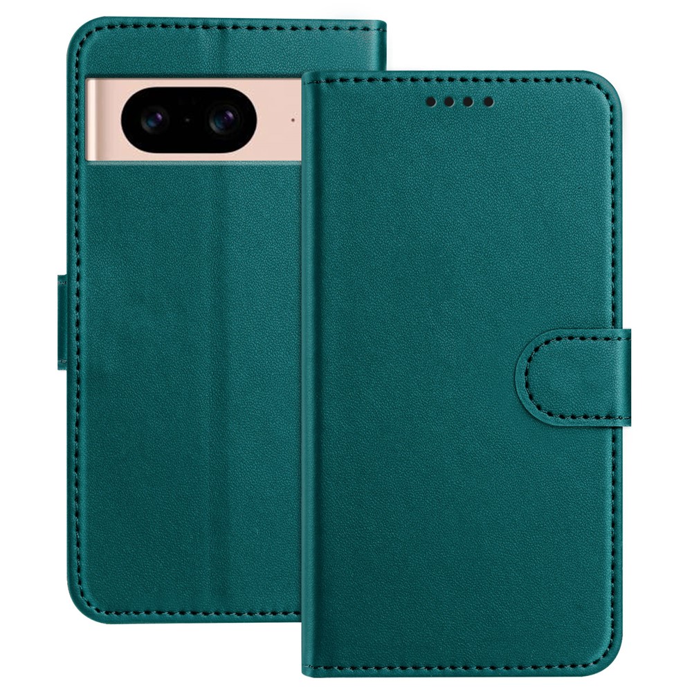 For Google Pixel 8a Leather Case Wallet Stand Solid Color Anti Drop Phone Cover - Green