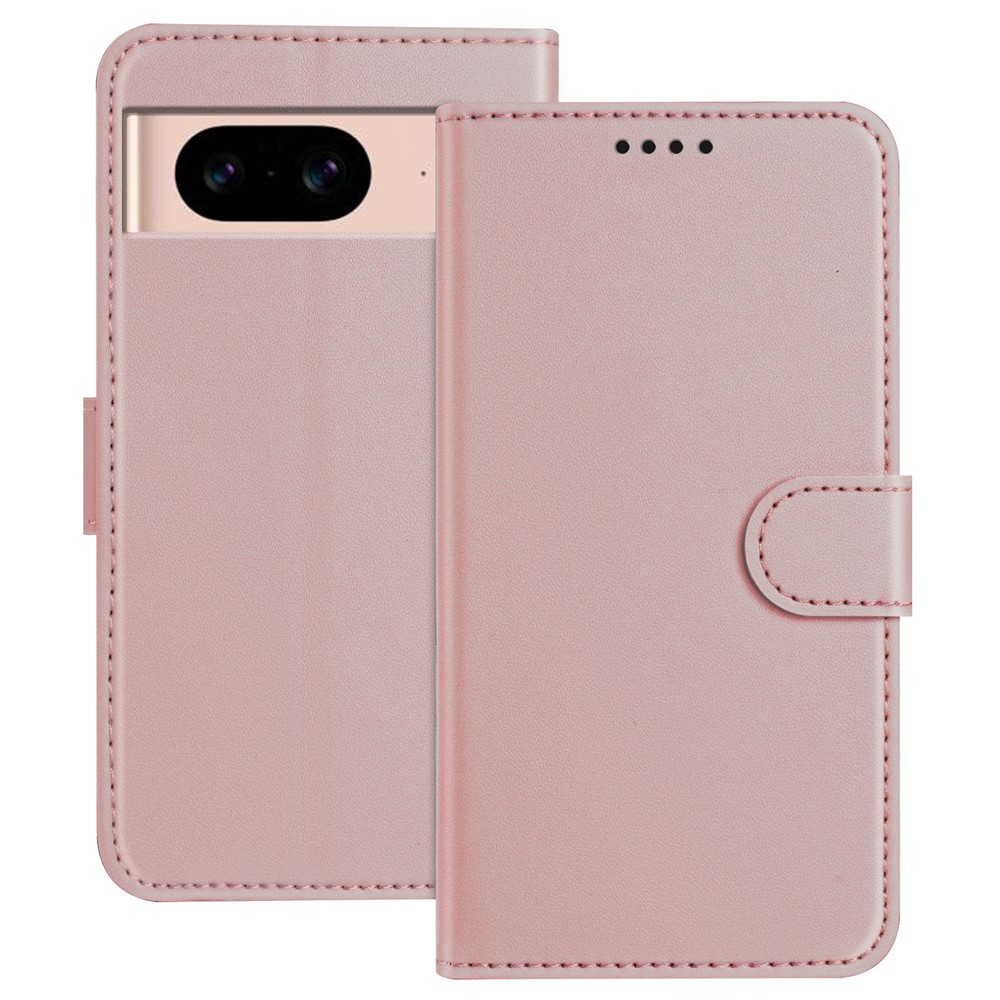 For Google Pixel 8a Leather Case Wallet Stand Solid Color Anti Drop Phone Cover - Rose Gold