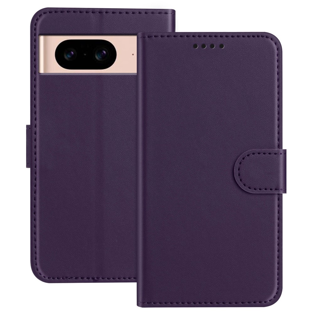For Google Pixel 8a Leather Case Wallet Stand Solid Color Anti Drop Phone Cover - Purple