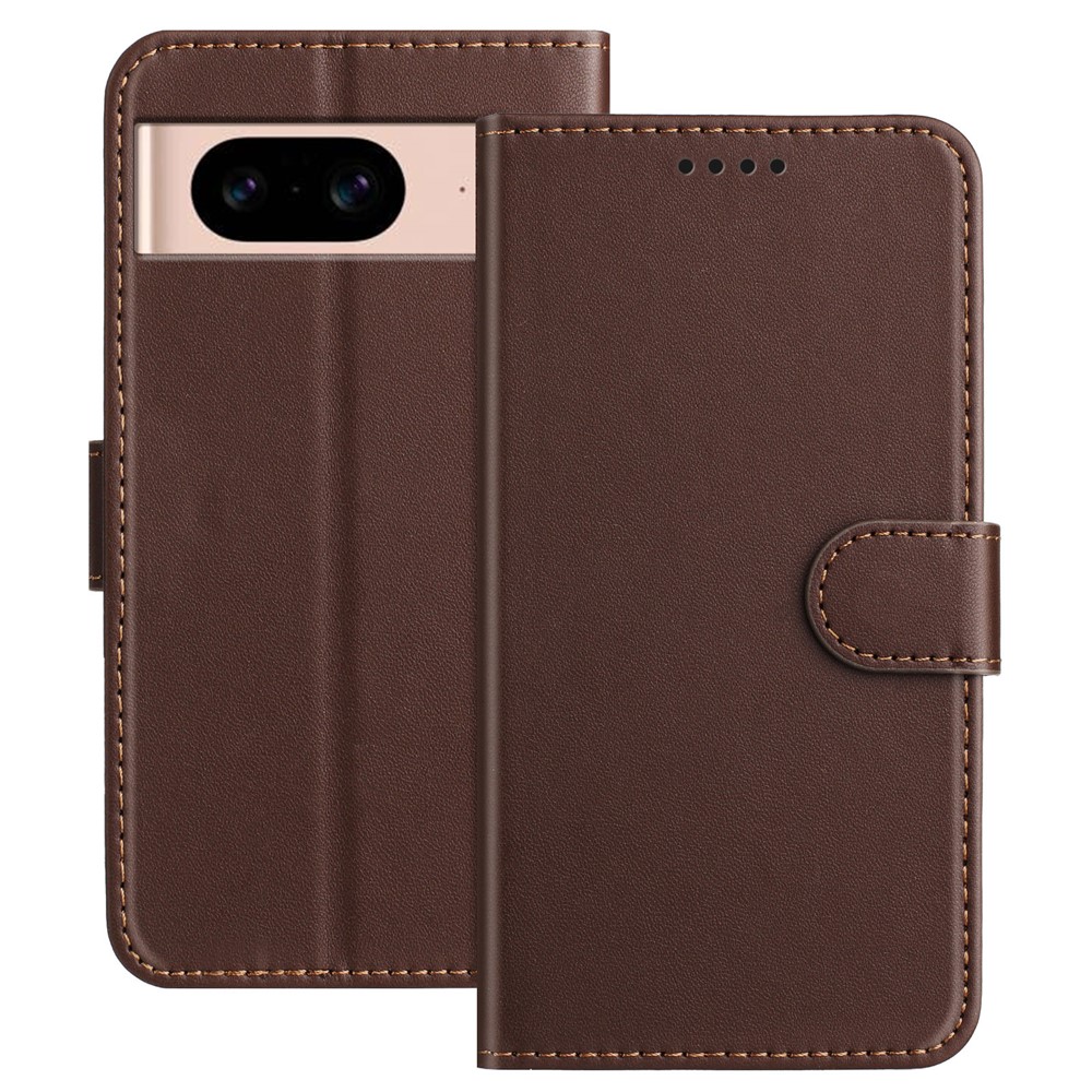 For Google Pixel 8a Leather Case Wallet Stand Solid Color Anti Drop Phone Cover - Brown