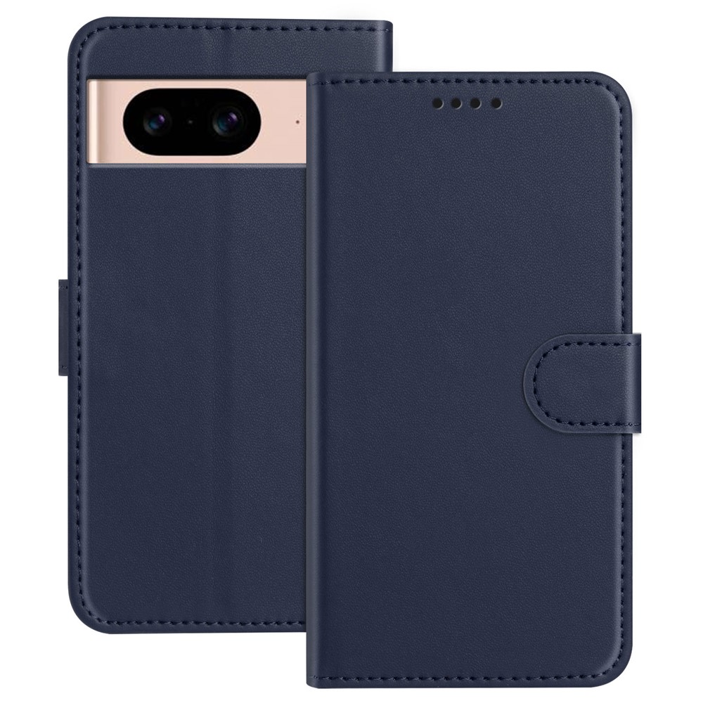 For Google Pixel 8a Leather Case Wallet Stand Solid Color Anti Drop Phone Cover - Blue