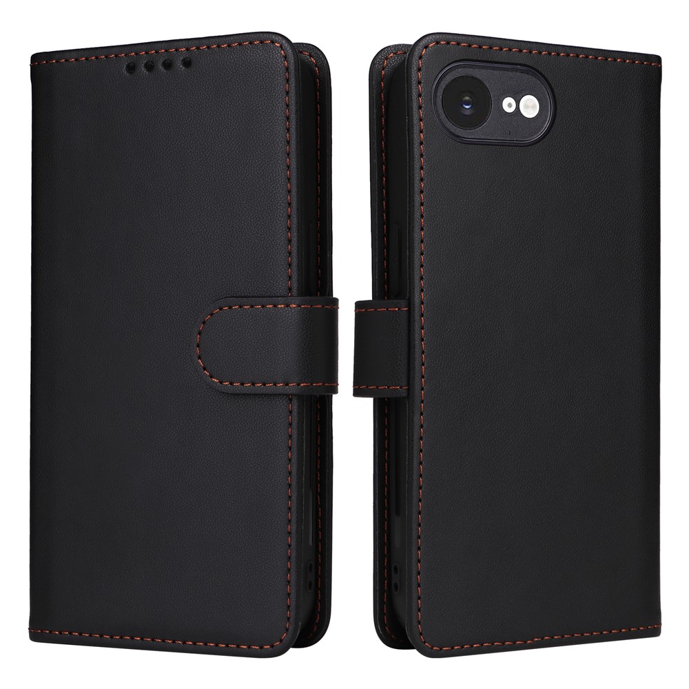For iPhone 16e Magnetic Case BETOPNICE Detachable PU Leather Phone Cover with Strap - Black
