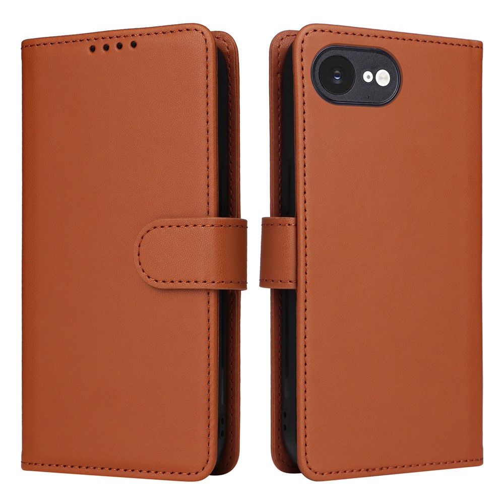 For iPhone 16e Magnetic Case BETOPNICE Detachable PU Leather Phone Cover with Strap - Brown