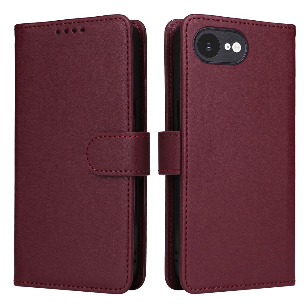 For iPhone 16e Magnetic Case BETOPNICE Detachable PU Leather Phone Cover with Strap - Red