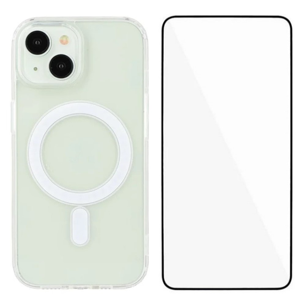 WANLONFENG LM Series For iPhone 15 Clear Phone Case Compatible with MagSafe with Screen Film (Big Lens Hole)