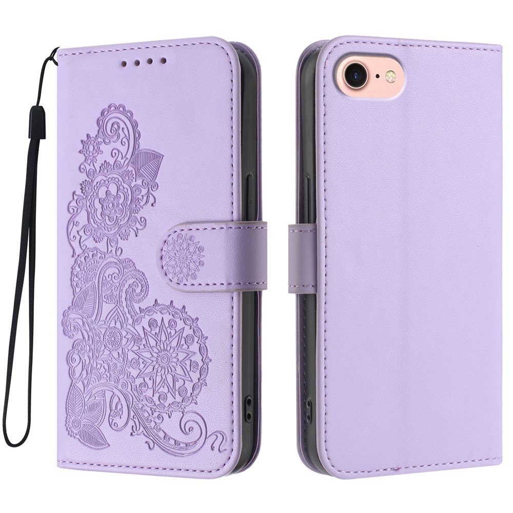 For iPhone 16e Phone Cases Mandala Flower Leather Wallet Mobile Cover with Strap - Purple