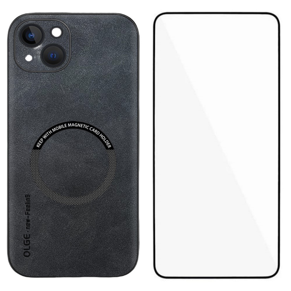 WANLONFENG YBP Series For iPhone 14 Magnetic Case with Tempered Glass Film PU Leather + TPU Phone Cover Precise Cutouts - Black