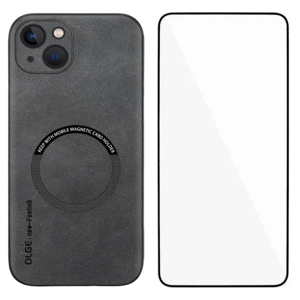 WANLONFENG YBP Series For iPhone 14 Magnetic Case with Tempered Glass Film PU Leather + TPU Phone Cover Precise Cutouts - Grey