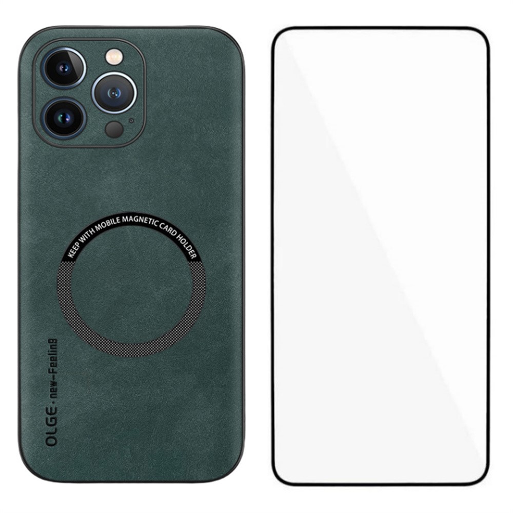 WANLONFENG YBP Series For iPhone 13 Pro Magnetic Case with Tempered Glass Film PU Leather + TPU Phone Cover Precise Cutouts - Green