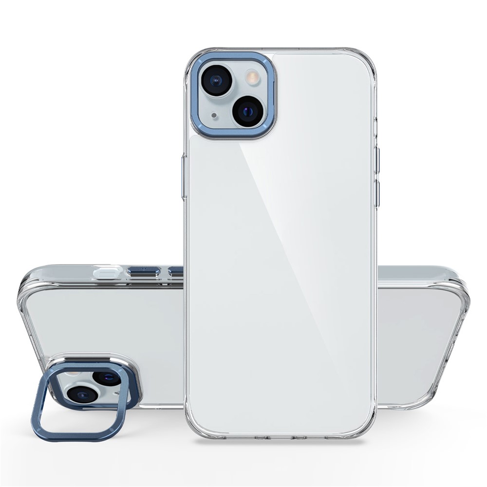 For iPhone 15 Case Shockproof TPU + PC Phone Back Cover with Metal Lens Kickstand - Blue